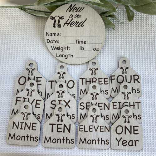 Cow Tag Baby Monthly Milestone Markers - Calf Photo Prop/New to the Herd Sign