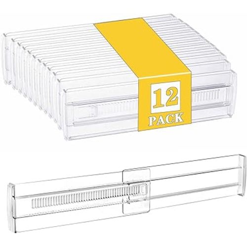 12 Pcs Drawer Dividers for Clothes, 3.15" High 11.34"-19.69" Adjustable Expandable Dresser Drawer Organizer, Clear Plastic Separators for Dresser, Baby Clothing (12, clear)