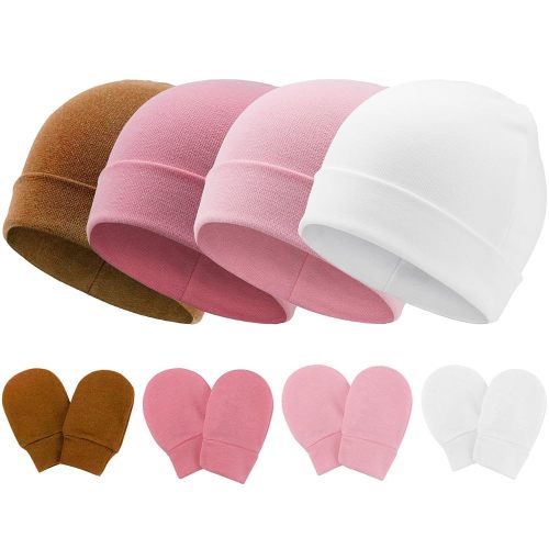 BQUBO Baby Hats and Mittens Infant Cotton Beanie Gloves No Scratch Set Newborn Hospital Hat for Boys Girls