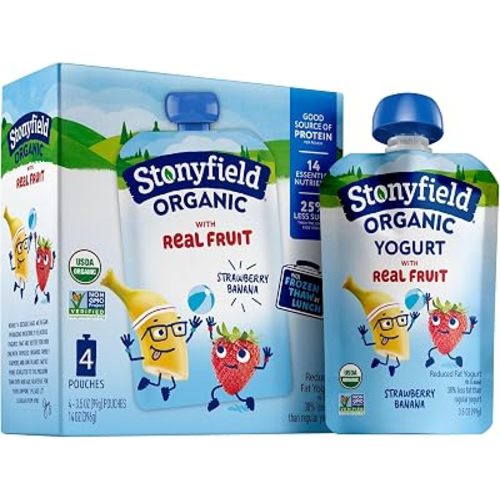 Stonyfield Organic Kids Yogurt Pouches, Strawberry Banana, 3.5 oz, 4 ct