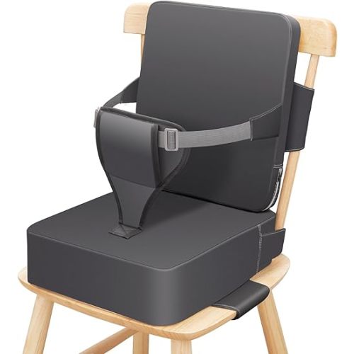 TOTIDYH Toddler Booster Seat for Dining Table, Non-Slip Kitchen Chair Booster Seat with Backrest and Adjustable Straps, Portable PU Waterproof Travel Baby Booster Increasing Cushion