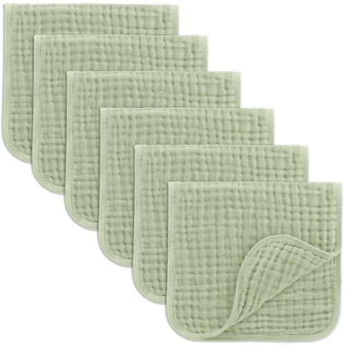 Comfy Cubs Muslin Burp Cloths 20" x 10", Pack of 6 - Large, 6-Layer, Soft Ultra Absorbent 100% Cotton - Sage