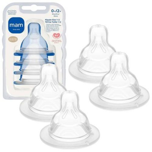 MAM Silicone Baby Bottle Nipple - Slow Flow & Medium Flow - 4pk