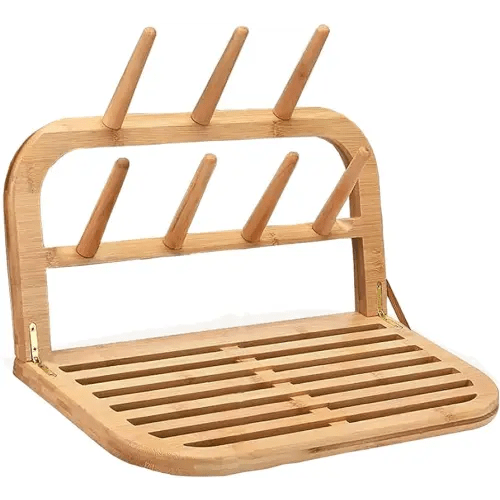 Baby Bottle Countertop Drying Rack Bamboo,Space Saving Kitchen Drying Rack & Bottle Holder for Nipples, Cups, Pump Parts, Accessories, Reusable Ziplock and Freezer Bag Dryer Rack