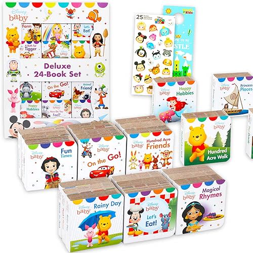 Disney Baby Deluxe 24 Book Set - Early Learning for Babies Bundle Includes 24 Disney Baby Board Books, Stickers, More | Early Learning Reading Books