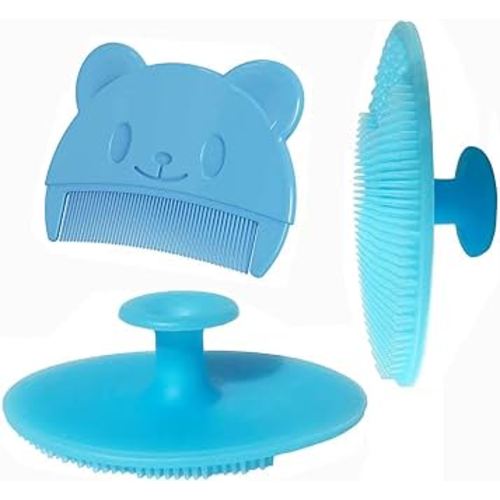 Baby Bath Brush, Baby Cradle Cap Brush, Silicone Massage Brush, Baby Comb, Children's Comb(3pcs) (Blue)