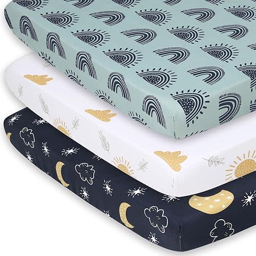 The Peanutshell 3-Pack Fitted Playard Sheets - Soft & Breathable Baby Boy or Girl Mini Crib Sheets, Pack N Play Mattress, Fits Standard Playard Pack Play Mattresses - Day and Night