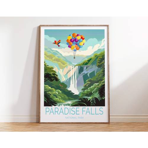 Paradise Falls National Park Travel Poster, Up Movie Art Print, Up Balloon House Print, Waterfall Poster, National Park Wall Art