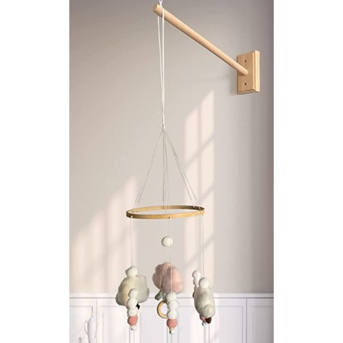 Crib Mobile Wooden Arm, Wall Mounted Suitable for All Cribs 100% Natural Larch Hanger Nusery Decor Baby Room Safe Holder(Mobile is not Included)