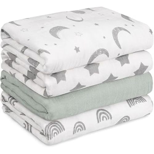 GLLQUEN BABY Muslin Swaddle Blankets 4Pk Receiving Blanket Large 35" x 40"