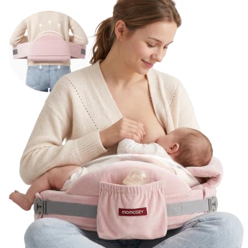 Momcozy CozyPro Nursing Pillow for Breastfeeding with Lumbar & Arm Support | Innovative Safety Guard, Adjustable Waist Strap for All Body Types, Firm Memory Foam, Soft Removable Cover, Pink