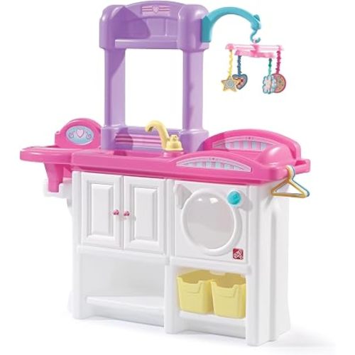 Step2 Love & Care Deluxe Baby Doll Nursery Playset for Kids, Compact Changing Station & Crib, Made of Durable Plastic, Includes Toy Accessories, For Toddlers 2-6 Years Old, Pink