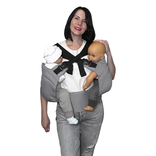 Twin Hip Carrier for Babies Grey – Ergonomic 100% Cotton Baby Carrier for Twins, Ages 4–18 Months (10–33 lbs Each) | Comfortable, Adjustable & Supportive Hip Seat Carrier | Babywearing for Two