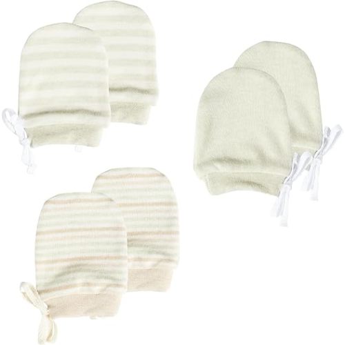 MOMSMENU Newborn Mittens No Scratch 100% Organic Cotton 3 Packs Mitts Baby Boy Girl Neutral With String 0-12 months