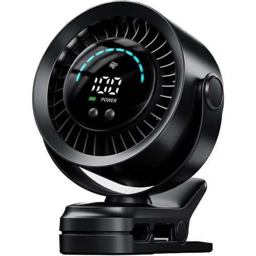 Portable Clip on Fan, Rechargeable USB Desk Fan with Turbo Airflow, 100 Speeds LED Display, 360° Rotation, Small Quiet Battery Powered Fan for Stroller Outdoor Travel Camping Golf Cart, Black