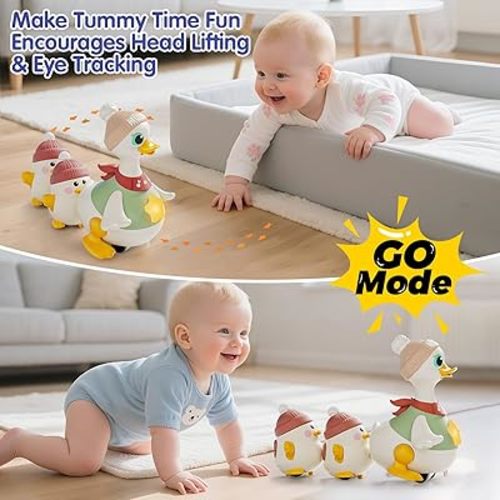 Dancing Duck Toy Set with Mama and Babys Tummy Time Toys, Crawling and Interaction Modes 1 Year Old Girl Boy Baby Easter Gifts Stocking Stuffers