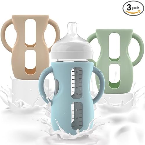 3PCS Philips Avent Glass Bottle Silicone Sleeves with Handles, Compatible with Philips Avent Glass Bottles 8 oz, Suitable for Avent Baby Bottles 8 oz, and Easy to Clean