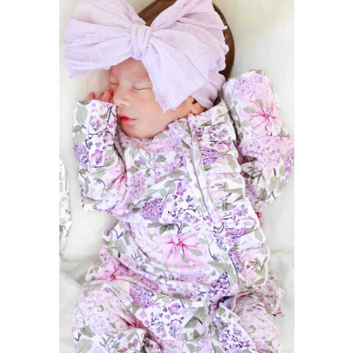Ruffle Zipper Footie | Lavender Lullaby