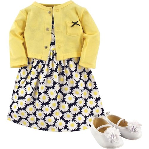 Hudson Baby baby-girls Cotton Dress, Cardigan and Shoe Set