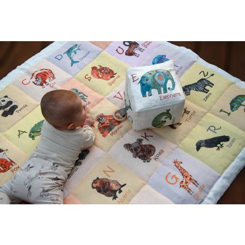 Linen baby play mat, Tummy time mat, Montessori baby rug for play Developmental ABC animal, newborn baby shower gift, handmade, organic