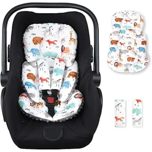 Infant Car Seat Insert, Car Seat Head Support Baby with 2 Covers, Ultra-Soft Newborn Carseat Insert, Perfect for Car Seat, Stroller, Swing, Animals