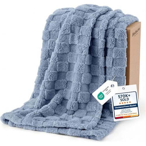 Bedsure Blue Checkered Fleece Throw Blanket for Home Decor Gifts,50"×60"
