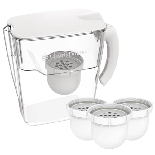 Clearly Filtered Water Pitcher with Filter + 3 Additional Replacement Filters