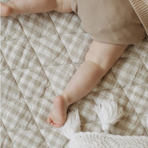 Natural Oat & Gingham Linen Play Mat | Comfort & Safety for Little Ones – Linen Label