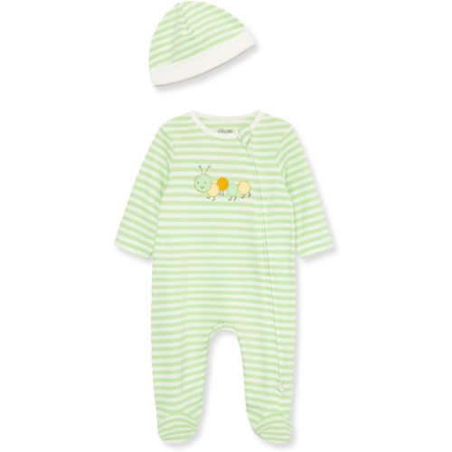 Little Me Gender Neutral Clothes for Baby 2-Piece 100% Cotton Scratch-Free Tag Caterpillar Footie Sleeper and Cap Set, 3 Months