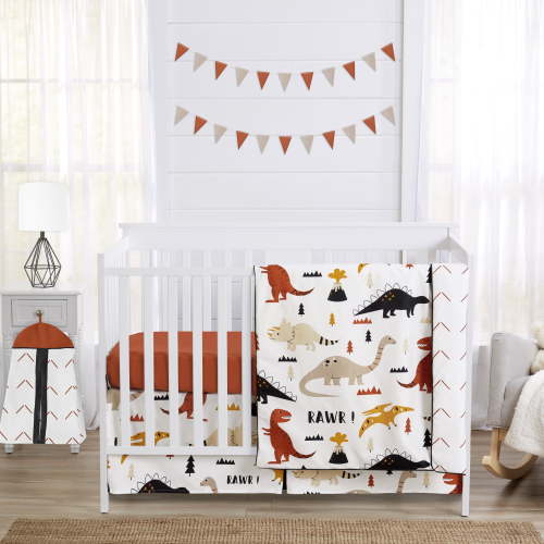 Sweet Jojo Designs Mod Dinosaur Black Orange and Beige 4 Piece Crib Bedding Set