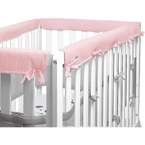 4-Pcs Pink/White Crib Rail Guard Cover for Teething, Protect Baby Teeth and Rails, Rail Edge Protector Strip, Soft Anti-Collision Cover in Cotton Fabrics, Cover 52" x 28" 4-Sides Full-Size Crib