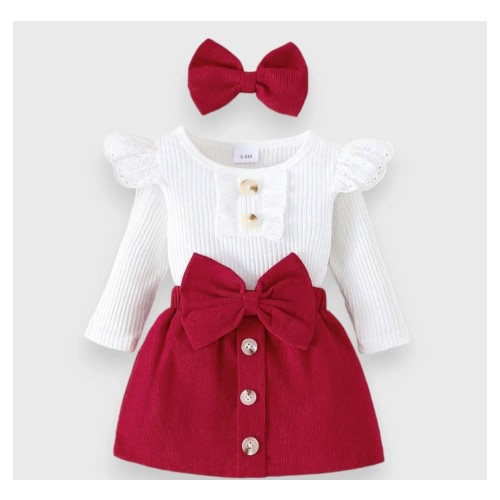3 Pc Baby Girl Big Bow Corduroy Set