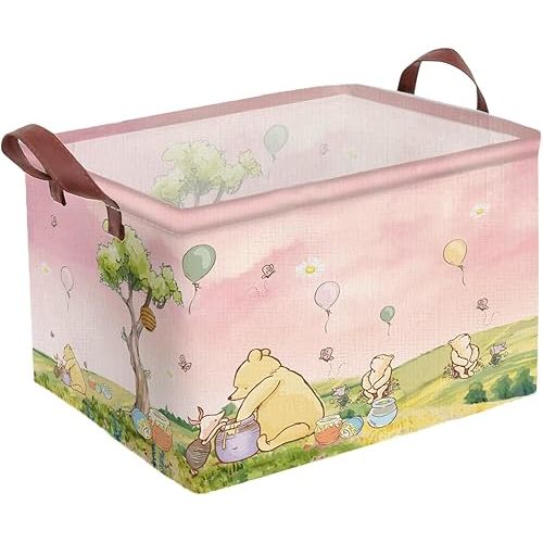 Pink Winnie Foldable Laundry Hamper Circular Canvas Storage Basket