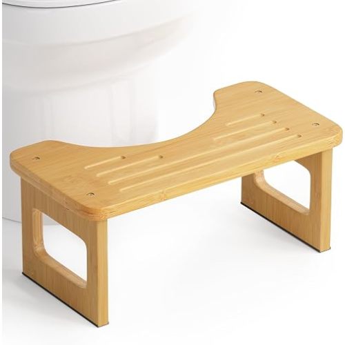 AmazerBath Bamboo Toilet Stool, Squat Potty Stool for Adults, Non-Slip Pooping Stools for Bathroom, Portable Potty Step Foot Stools, Assembly Required, 6.8''