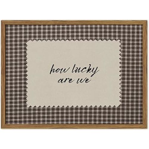 How Lucky Are We Wall Art, Vintage Gingham Inspirational Wall Decor Painting Funky Preppy Quote Canvas Poster Picture Print for Apartment Living Room Bedroom 12x16 inch Wood Framed