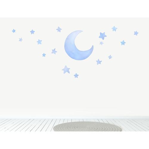 Moon and Stars Wall Decal - Watercolour Night Time -   Nursery Decor - Little Tall Tales