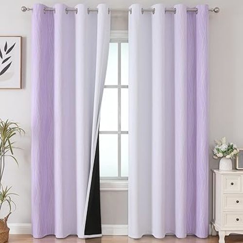 Estelar Textiler Lilac and Greyish White Gradient Blackout Curtains for Bedroom, Thermal Insulated Ombre Blackout Drapes, Light Blocking Energy Saving Curtains for Living Room,52Wx84L,2 Panels