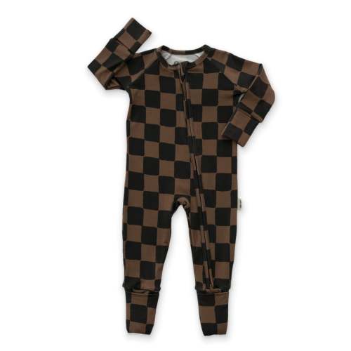 Checkerboard Baby Zipper Romper Pajama in Stretchy Bamboo – Soft, Cozy Fit, Infant Apparel Sleepers by Ellie Sue