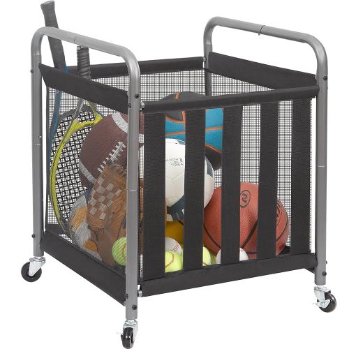 STORAGE MANIAC Ball Storage Bin Rolling Sports Ball Cart, Metal Garage Organizer Sport Rack Basketball Storage Cage for Garage or Gym, Indoor & Outdoor Sports Equipment Organizer