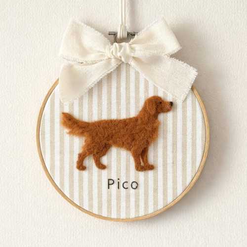 Custom Needle Felted Golden Retriever Embroidery Hoop, Personalized Pet Portrait