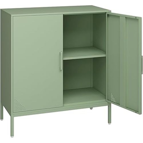 Steehoom Metal Storage Cabinet with Adjustable Shelf, 2 Door Locker Cabinet Buffet Sideboard for Kitchen Pantry, Dining Room, Office, Entryway, Bar (Green, 31.5" D x 15.75" W x 35.43" H)