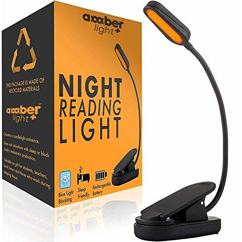 Amber Light + Giftable Amber Book Light - Blue Light Blocking - Night Reading Booklight Store. Rechargeable. 1600K for Reading in Bed at Night. Perfect as a Giftable Kindle Light and LED Book Light.