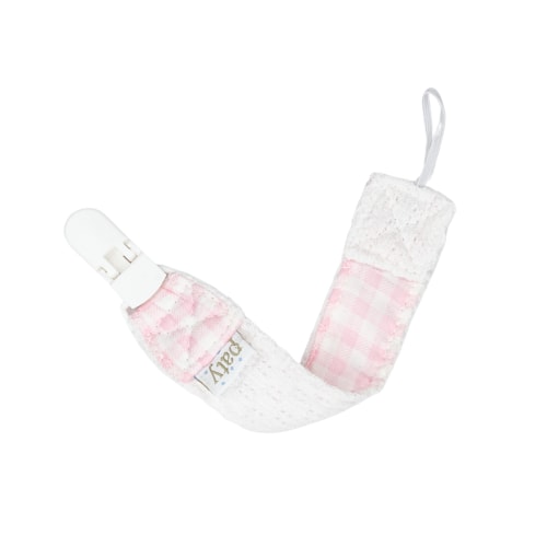 Paty Knit Pacifier Clip, Gingham Trim