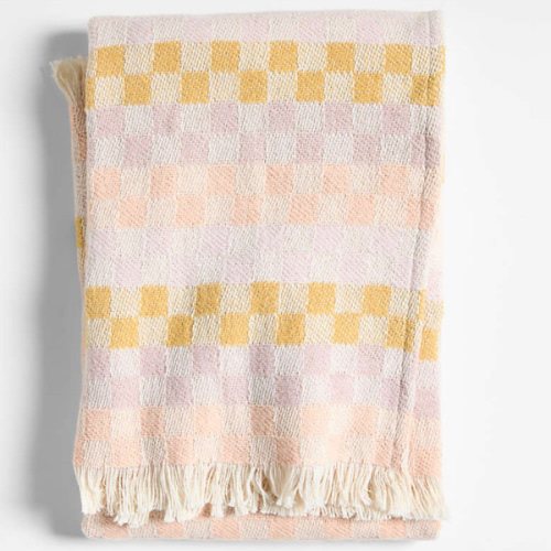 Multi Checker Warm Jacquard Woven Organic Cotton Baby Stroller Blanket