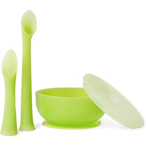 Olababy 3 Piece Parent Led and Baby Led Weaning First Feeding Set, Includes Training Spoon, Feeding Spoon and Suction Bowl with Lid