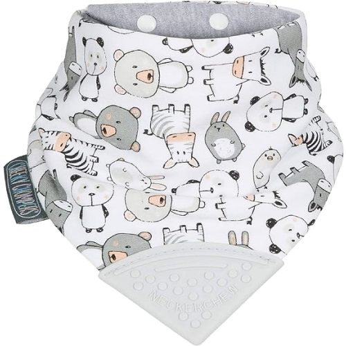 Neckerchew Teething Bib, 2-in-1 Bandana Style Bib w/Food Grade Silicone Teether