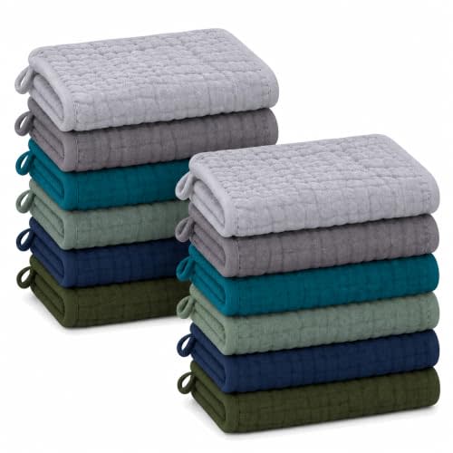 SWEET DOLPHIN 12 Pack Baby Muslin Washcloths - Face Cloths for Newborn, Absorbent Bath Wash Cloths, Wipes, Burp Rag - Toddlers Essentials Stuff, Baby Registry as Shower -10"x10", Mountain Gradient