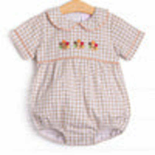 Thanksgiving Day Embroidered Boy Bubble, Tan – Stitchy Fish