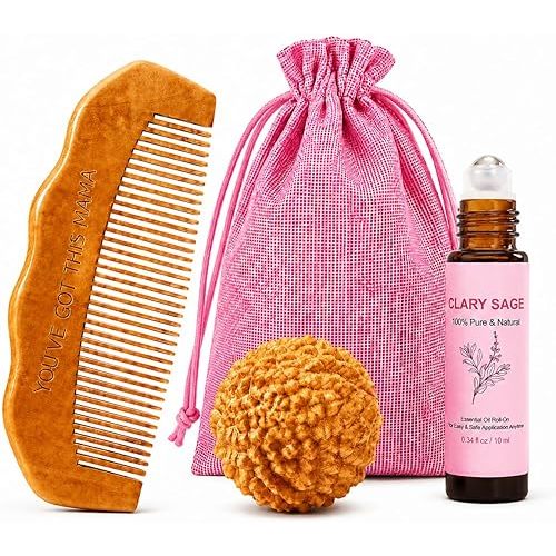 Labor Focus Trio with Birth Comb, Acupressure Massage Ball & Clary Sage Oil Roller, Labor and Delivery Essentials for Hospital Bag, Pregnancy Must Haves from 37 Weeks, Birth Prep Gift for Moms-to-Be