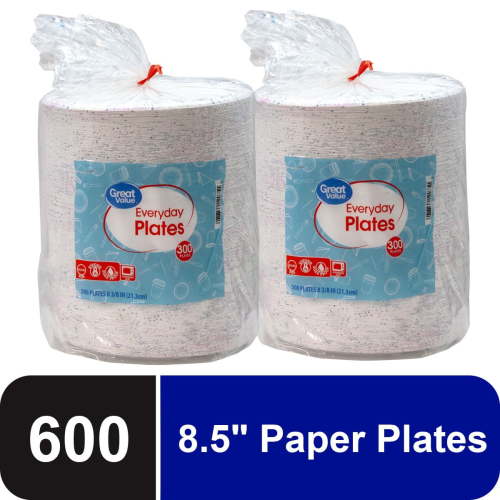 Great Value Everyday Disposable Paper Plate 8.5 inch, 600 Count